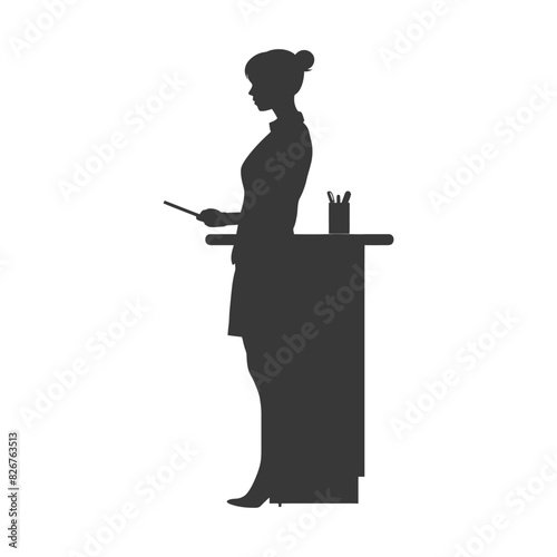 Silhouette receptionist in action full body black color only