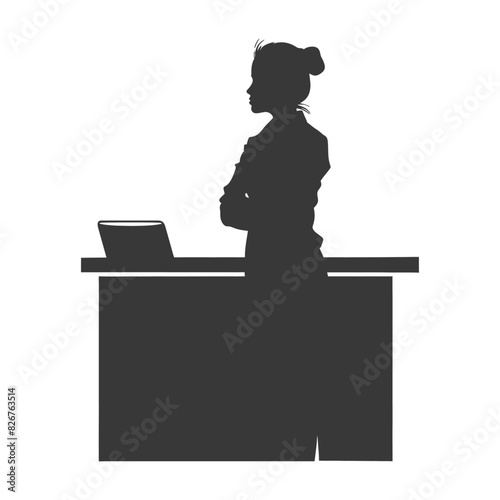 Silhouette receptionist in action full body black color only