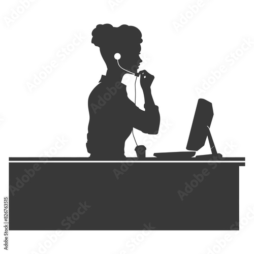 Silhouette receptionist in action full body black color only