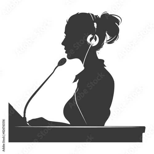 Silhouette receptionist in action full body black color only