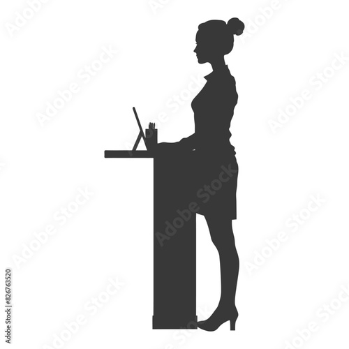 Silhouette receptionist in action full body black color only