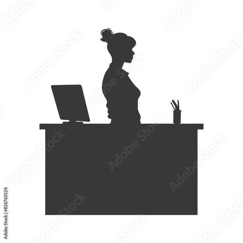 Silhouette receptionist in action full body black color only