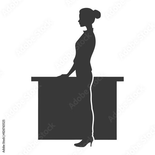 Silhouette receptionist in action full body black color only