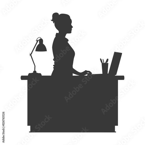 Silhouette receptionist in action full body black color only