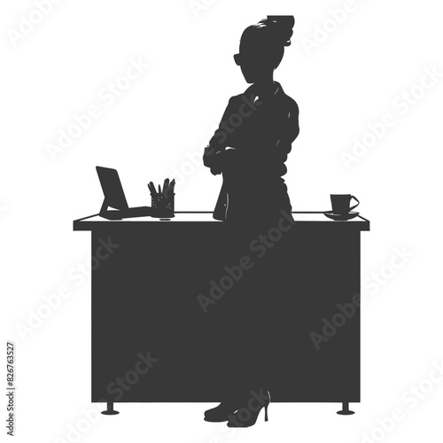 Silhouette receptionist in action full body black color only