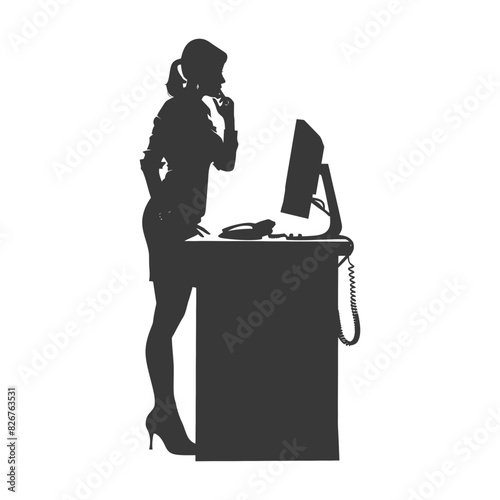 Silhouette receptionist in action full body black color only