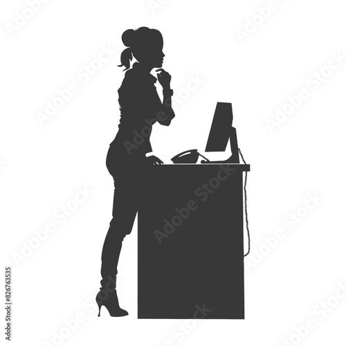 Silhouette receptionist in action full body black color only