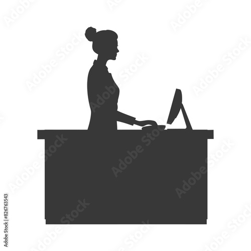 Silhouette receptionist in action full body black color only