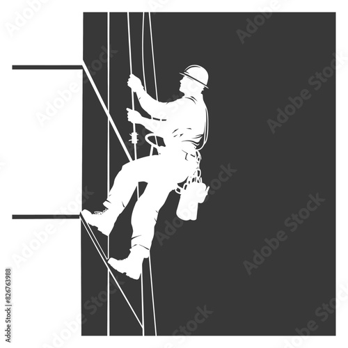 Silhouette Skyscraper window cleaner in action black color only