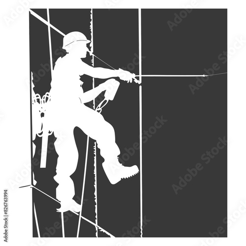 Silhouette Skyscraper window cleaner in action black color only