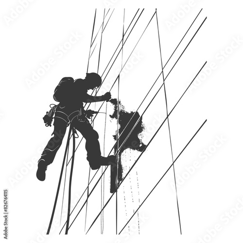Silhouette Skyscraper window cleaner in action black color only