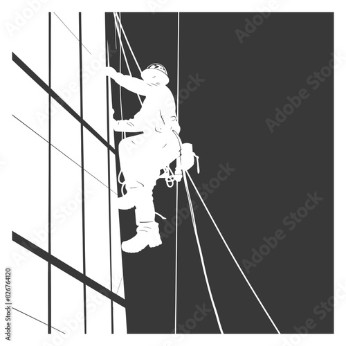 Silhouette Skyscraper window cleaner in action black color only