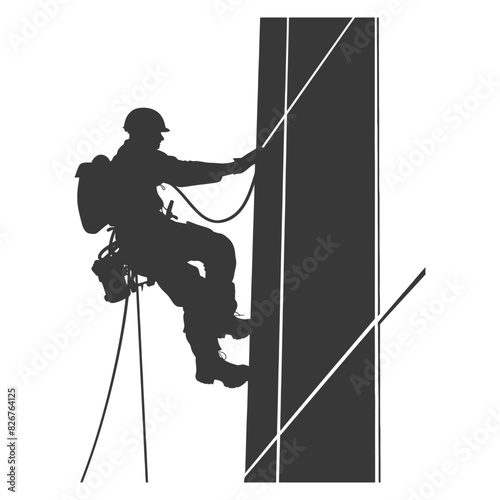 Silhouette Skyscraper window cleaner in action black color only