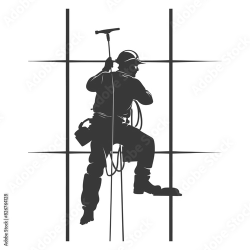 Silhouette Skyscraper window cleaner in action black color only