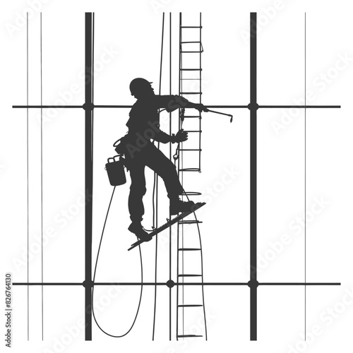 Silhouette Skyscraper window cleaner in action black color only