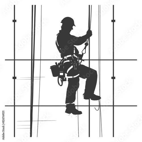 Silhouette Skyscraper window cleaner in action black color only
