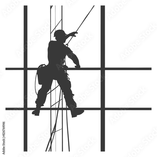 Silhouette Skyscraper window cleaner in action black color only