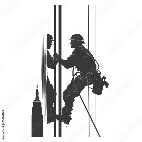 Silhouette Skyscraper window cleaner in action black color only