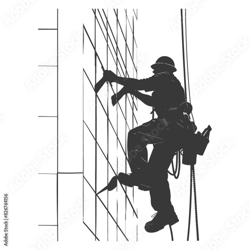 Silhouette Skyscraper window cleaner in action black color only