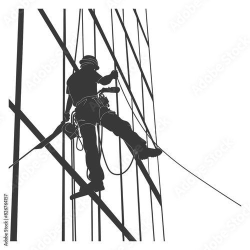 Silhouette Skyscraper window cleaner in action black color only