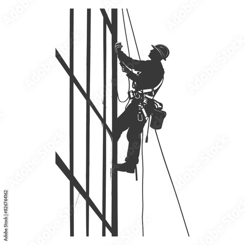 Silhouette Skyscraper window cleaner in action black color only