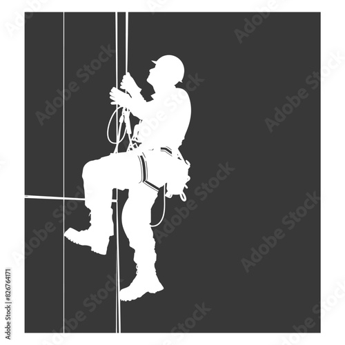 Silhouette Skyscraper window cleaner in action black color only