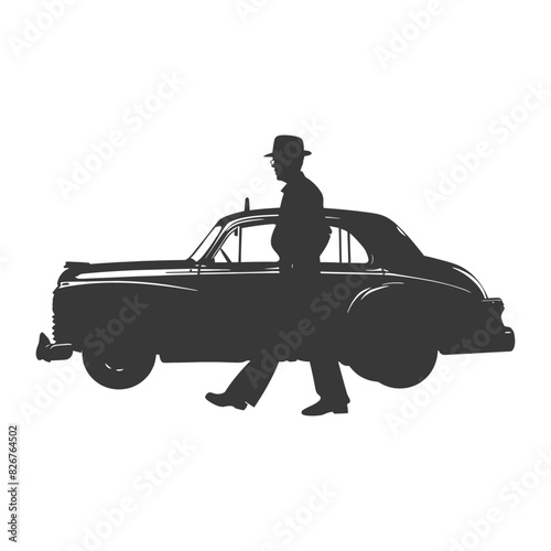 Silhouette taxi driver in action full body black color only