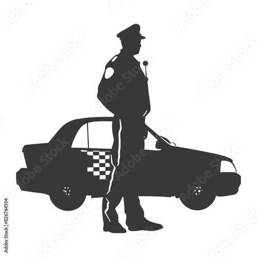 Silhouette taxi driver in action full body black color only