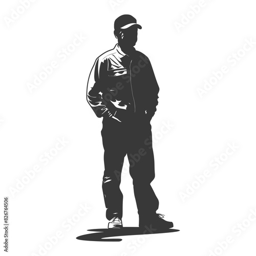 Silhouette taxi driver in action full body black color only