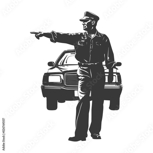 Silhouette taxi driver in action full body black color only