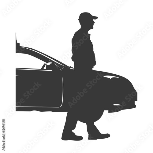 Silhouette taxi driver in action full body black color only