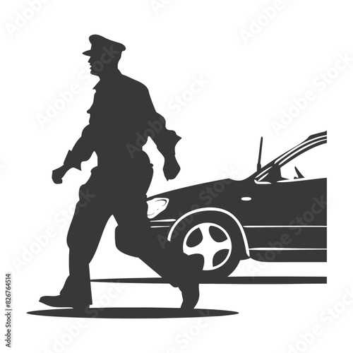 Silhouette taxi driver in action full body black color only