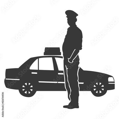 Silhouette taxi driver in action full body black color only