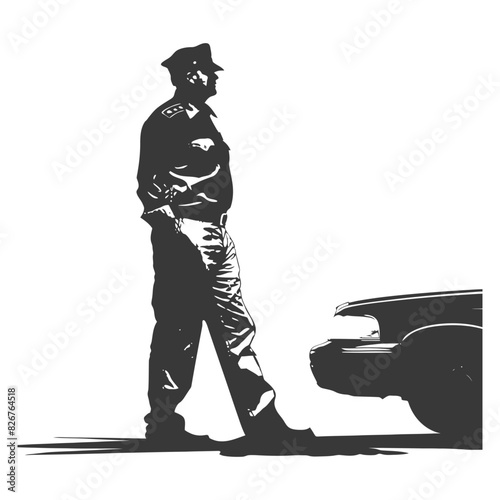 Silhouette taxi driver in action full body black color only