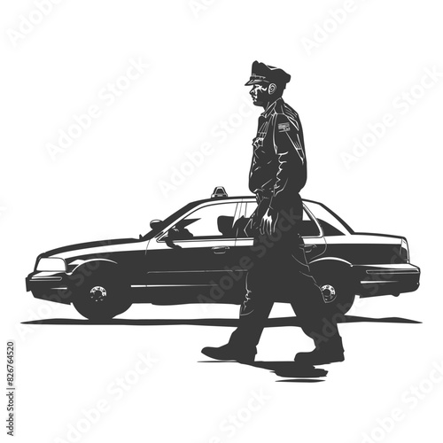 Silhouette taxi driver in action full body black color only