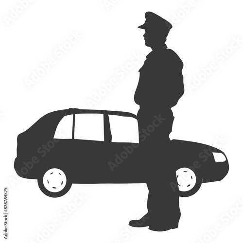 Silhouette taxi driver in action full body black color only