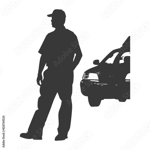 Silhouette taxi driver in action full body black color only