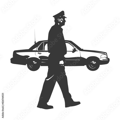 Silhouette taxi driver in action full body black color only