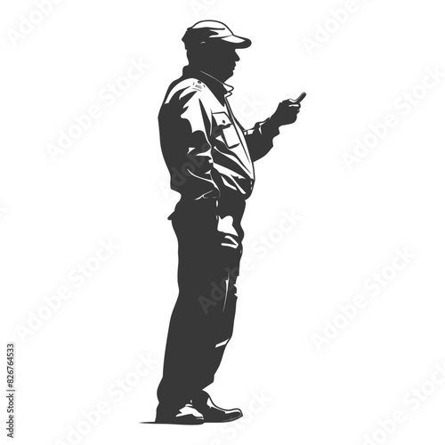 Silhouette taxi driver in action full body black color only