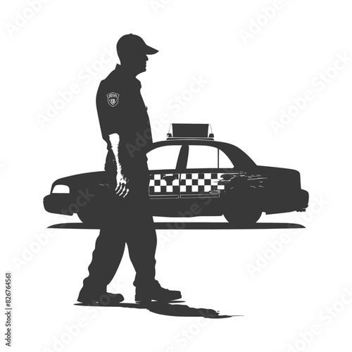 Silhouette taxi driver in action full body black color only