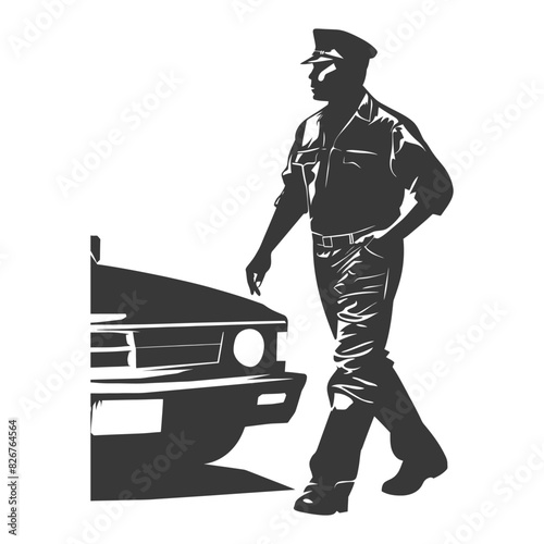 Silhouette taxi driver in action full body black color only