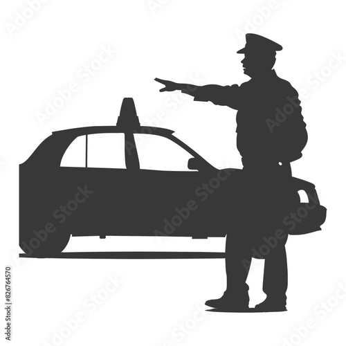 Silhouette taxi driver in action full body black color only