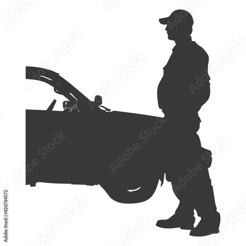 Silhouette taxi driver in action full body black color only