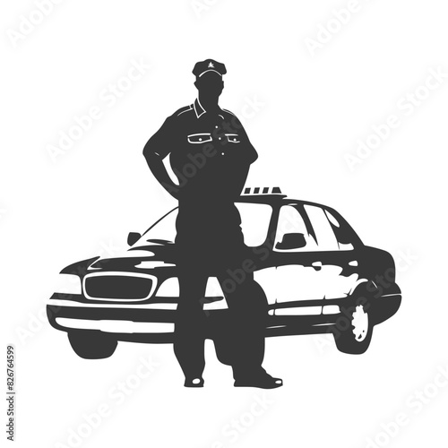Silhouette taxi driver in action full body black color only