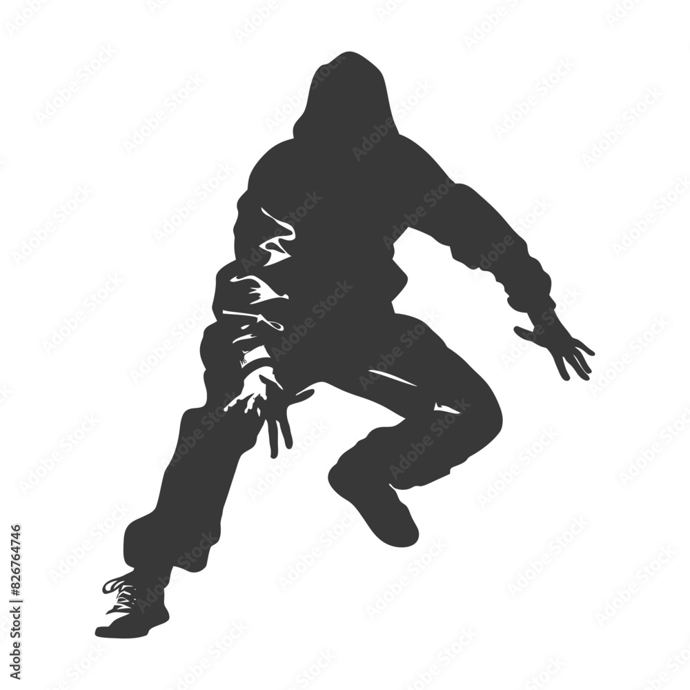 Fototapeta premium Silhouette thief in action full body black color only