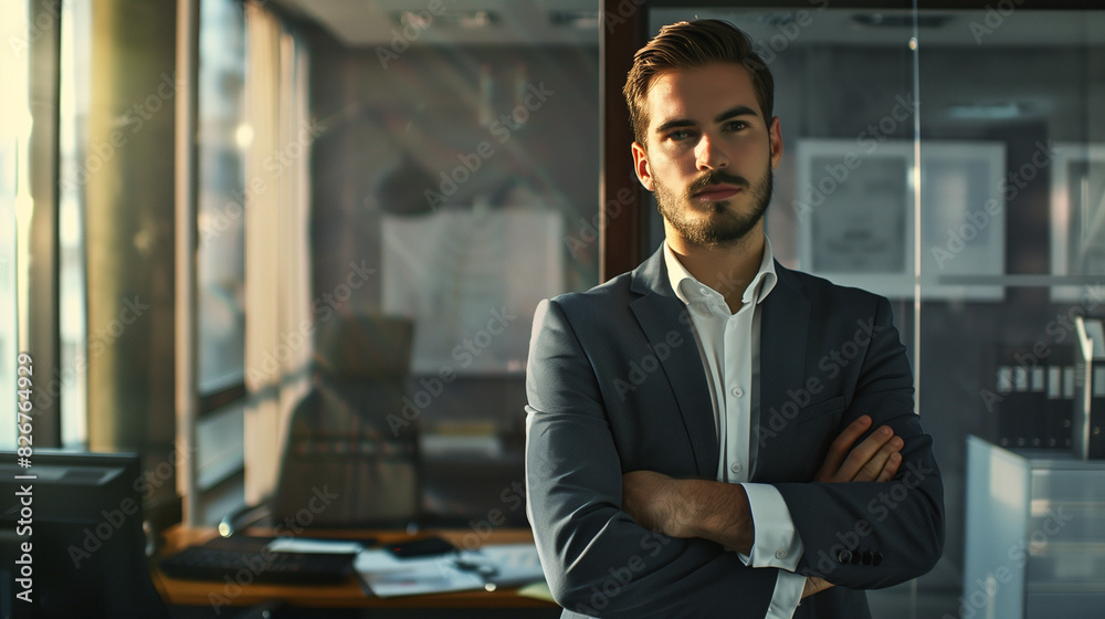 Fototapeta premium Confident Businessman Exuding Leadership in Professional Office Setting