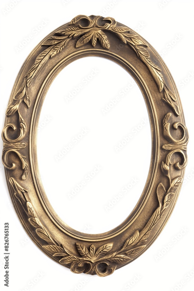 A gold framed oval with leaves and flowers A gold framed oval with leaves and flowers