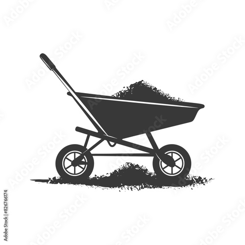 Silhouette wheelbarrow black color only