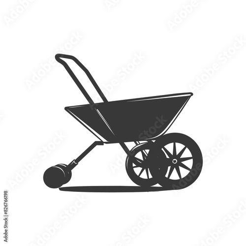 Silhouette wheelbarrow black color only