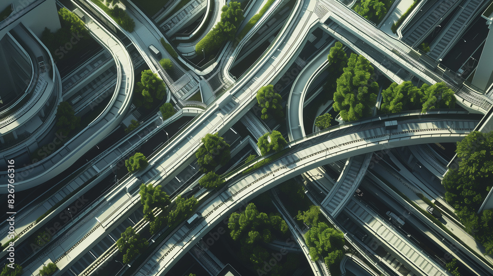 Obraz premium Multilevel Urban Road Junction: Generative AI Complexity and Efficiency